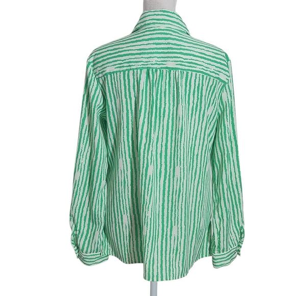 Notations Green and White Stripe Button Down Blouse Size Medium Green Camp Shirt - Picture 2 of 8